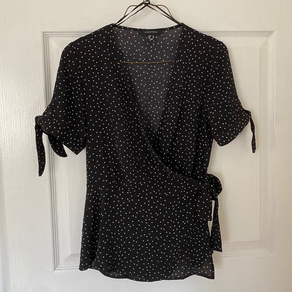 Atmosphere Black Polka Dot Wrap Tie Blouse